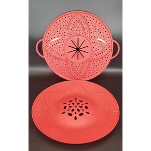 12" Silicone Splatter Guard Lid w Steamer Basket Strainer Red Kitchen Tool